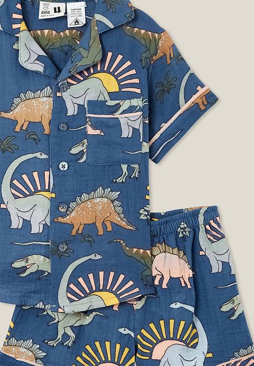 Cotton On - Archer short sleeve pyjama set - petty blue/sunset dino