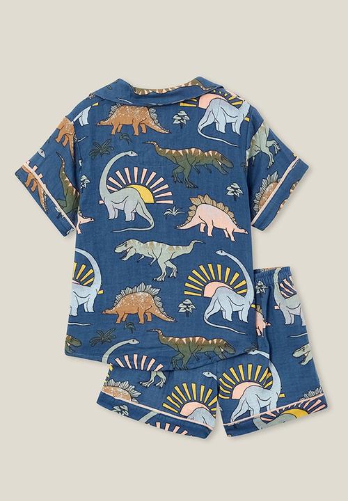 Cotton On - Archer short sleeve pyjama set - petty blue/sunset dino