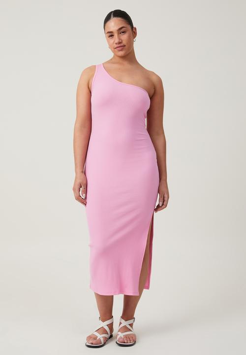 Cotton On - One Shoulder Rib Maxi Dress - Bubble Pink