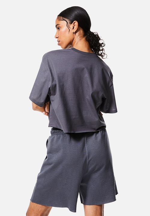 H&M - Embroidered sweatshirt shorts - dark grey 
