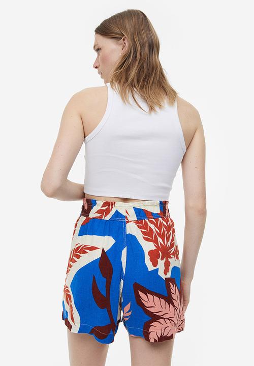 H&M - Crinkled cotton shorts - blue palm trees