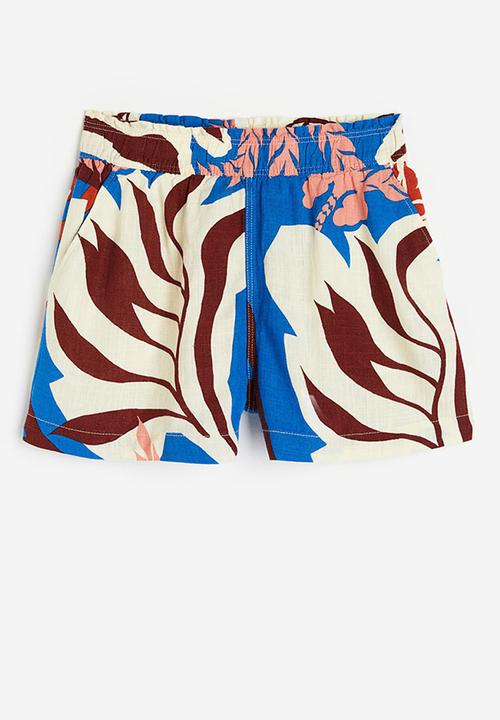 H&M - Crinkled cotton shorts - blue palm trees