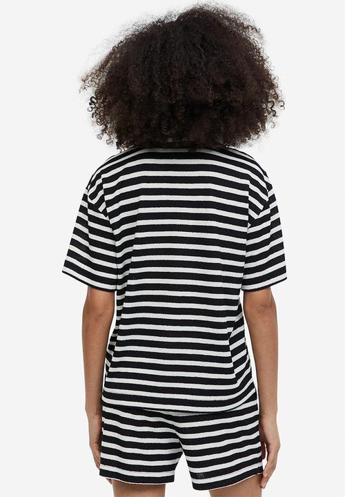 H&M - Collared top - black striped 