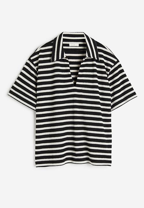H&M - Collared top - black striped 