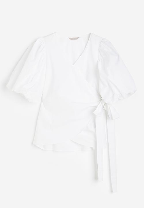 H&M - Balloon-sleeved wrap blouse - white