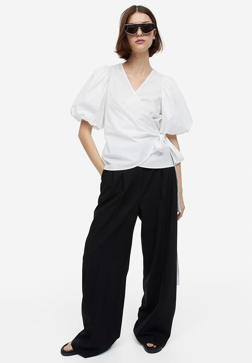 H&M - Balloon-sleeved wrap blouse - white