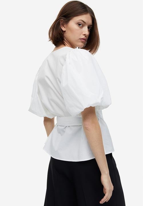 H&M - Balloon-sleeved wrap blouse - white