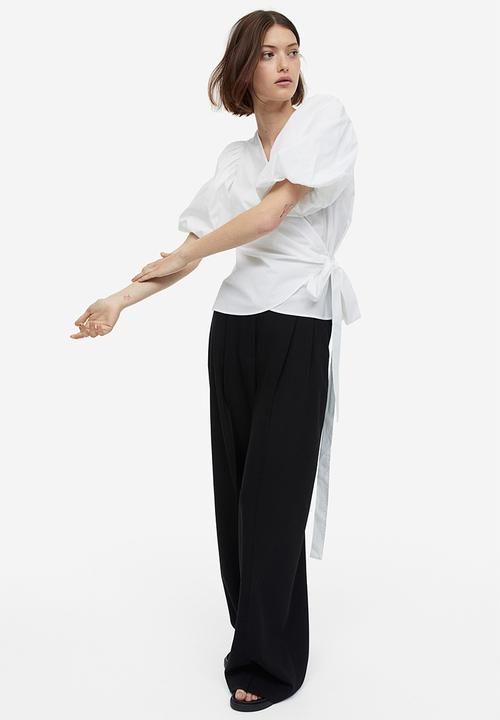 H&M - Balloon-sleeved wrap blouse - white