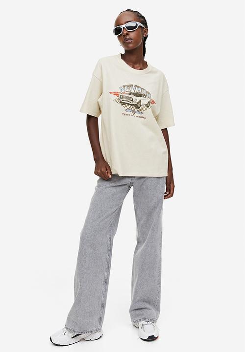 H&M - Oversized printed T-shirt - cream nevada