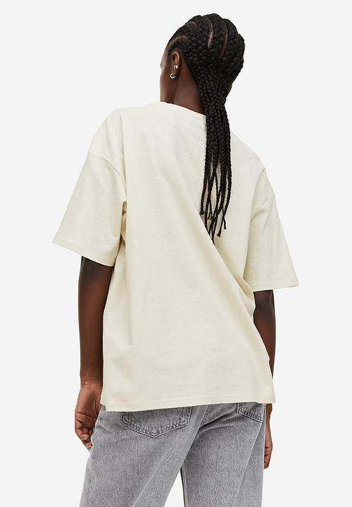 H&M - Oversized printed T-shirt - cream nevada