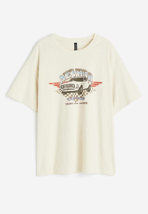 H&M - Oversized printed T-shirt - cream nevada