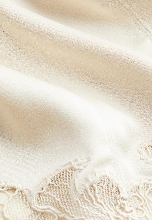 H&M - Lace-trimmed satin top - light beige