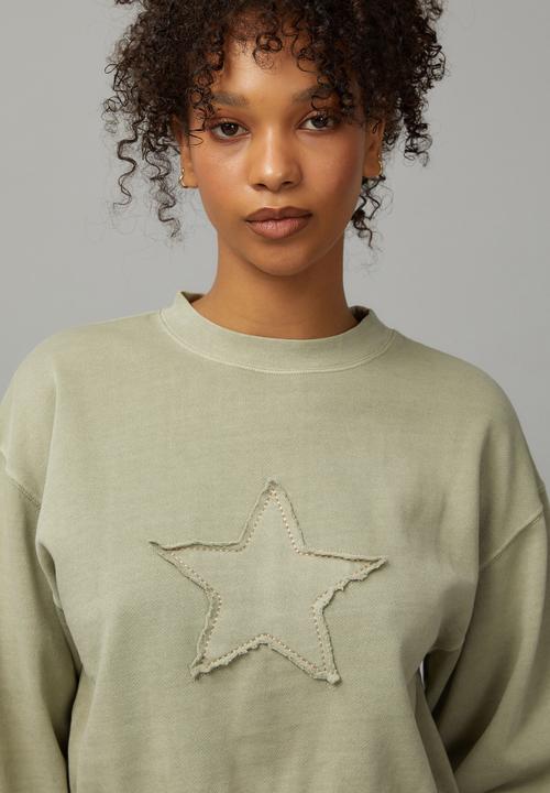 Factorie - Boxy Crop Crew - Soft Green/Star 