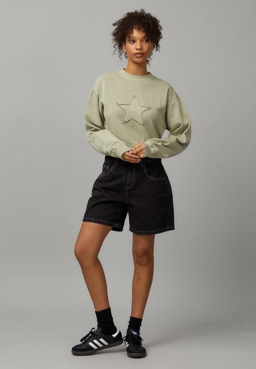 Factorie - Boxy Crop Crew - Soft Green/Star 