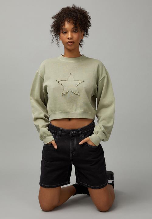 Factorie - Boxy Crop Crew - Soft Green/Star 