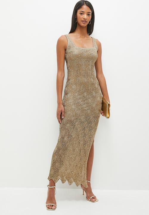 GUESS - Sleeveless square neck liza dress - wet sand multi