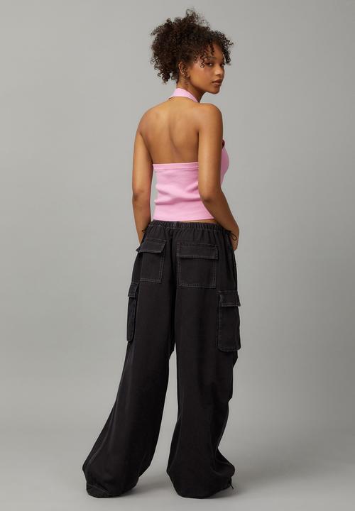 Factorie - Freddie Denim Parachute Pant - Black/White Stitch 