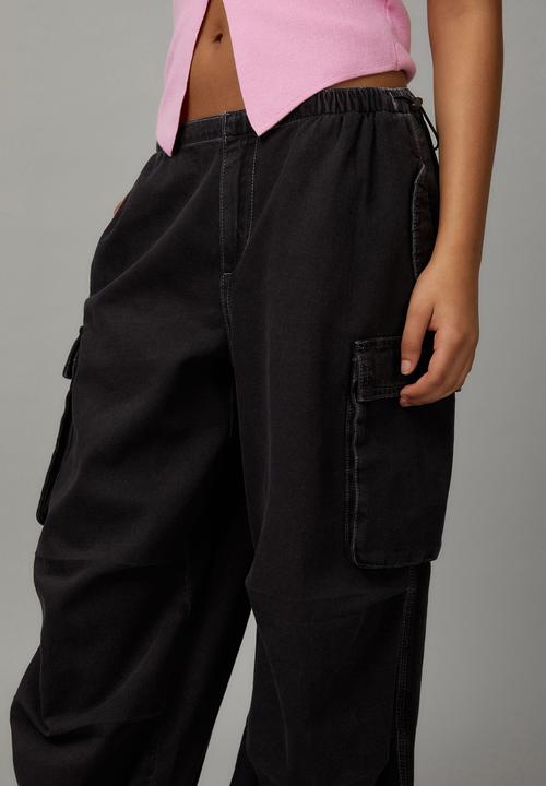 Factorie - Freddie Denim Parachute Pant - Black/White Stitch 