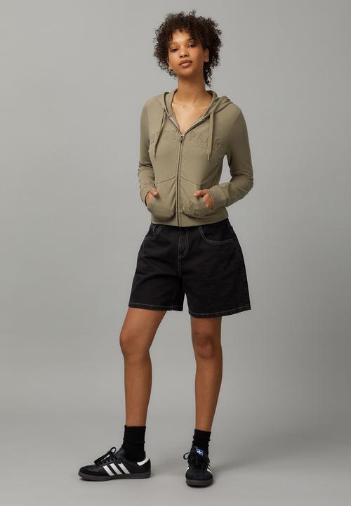 Factorie - Lightweight Graphic Zip Through Hoodie - Washed Olive/West Palm Beach