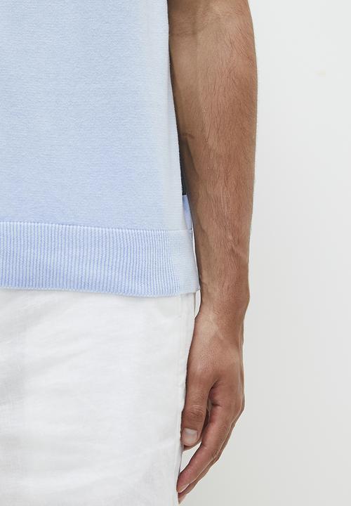 French Connection - Cotton zip polo short sleeve - sky