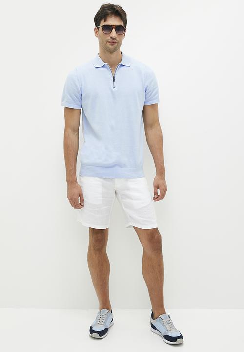 French Connection - Cotton zip polo short sleeve - sky