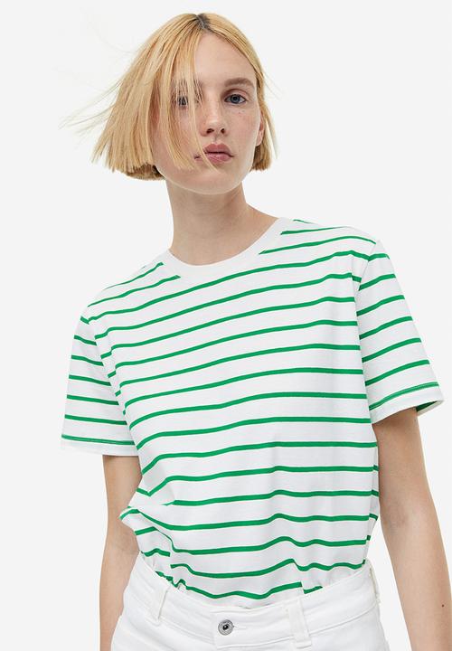 H&M - Cotton t-shirt - white/green striped 