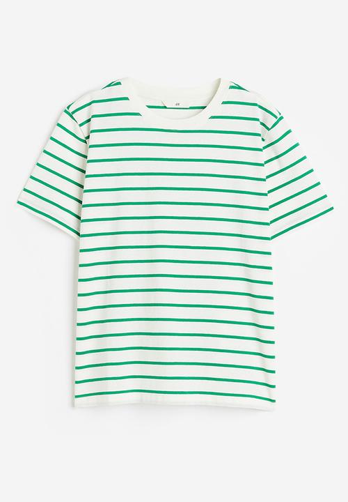 H&M - Cotton t-shirt - white/green striped 