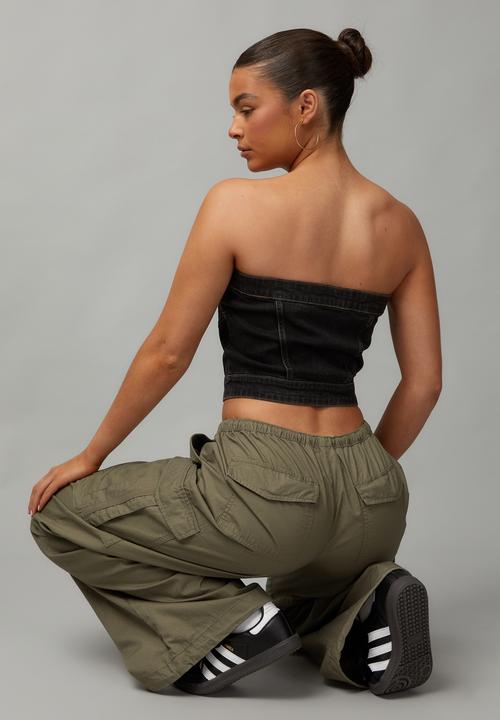 Factorie - Washed Denim Zip Thru Bandeau - Washed Black 