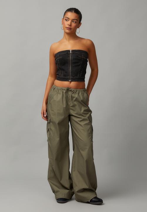 Factorie - Washed Denim Zip Thru Bandeau - Washed Black 