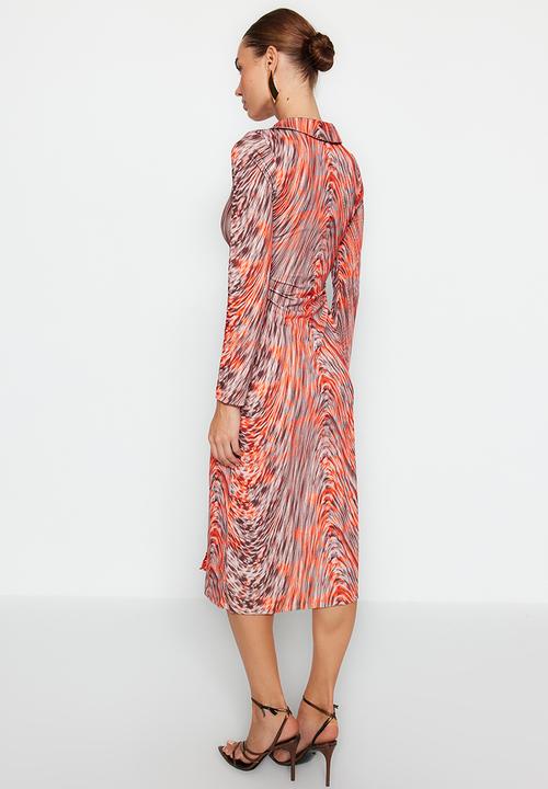 Trendyol - Patterned a-line midi dress - orange