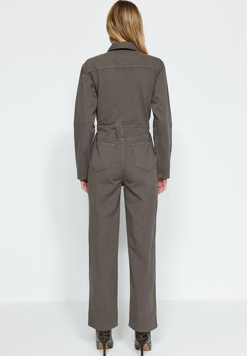 Trendyol - Zipper detail denim overalls - green
