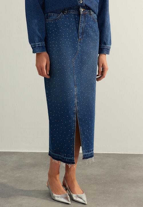 Trendyol - Midi denim skirt - dark blue