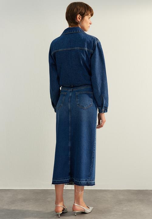Trendyol - Midi denim skirt - dark blue