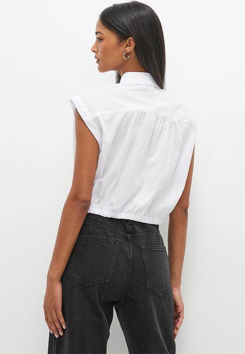 dailyfriday - Cropped drawstring shirt - white