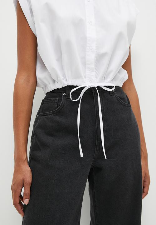 dailyfriday - Cropped drawstring shirt - white