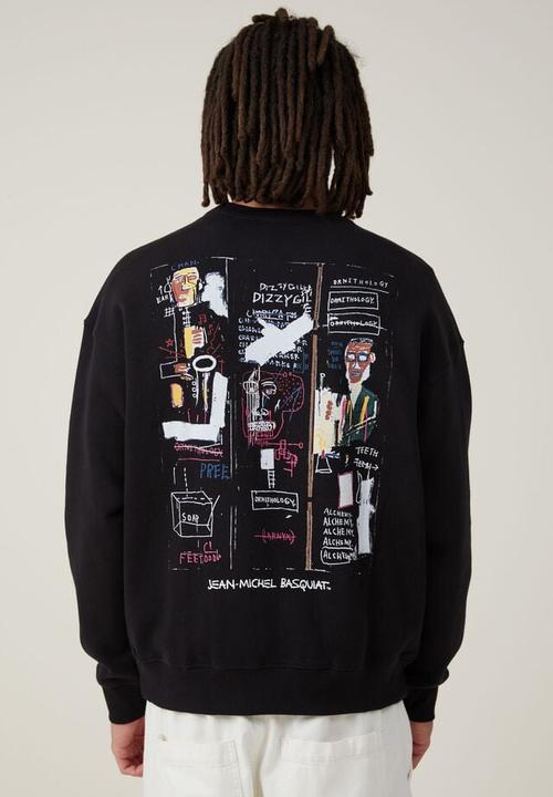 Cotton On - Basquiat oversized crew sweater - lcn bsq black dizzy 