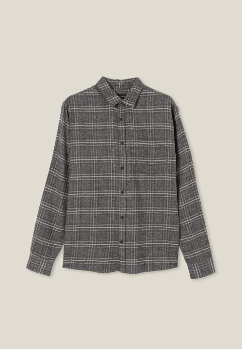 Cotton On - Camden long sleeve shirt - grey textured check 