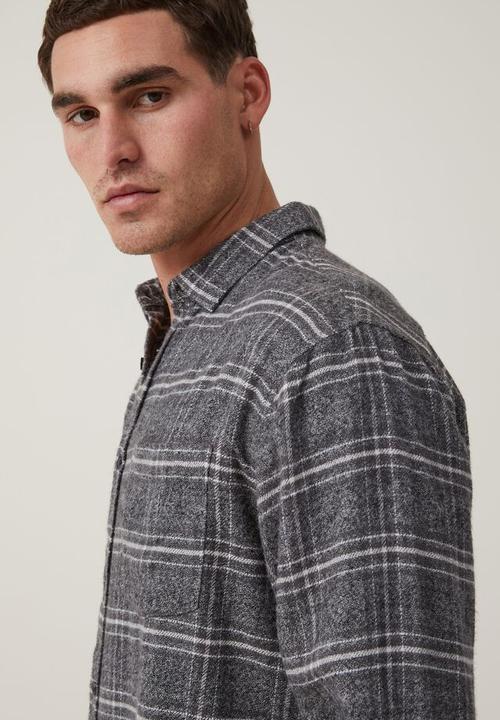 Cotton On - Camden long sleeve shirt - grey textured check 