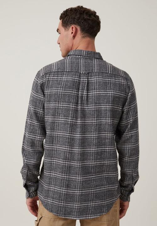 Cotton On - Camden long sleeve shirt - grey textured check 