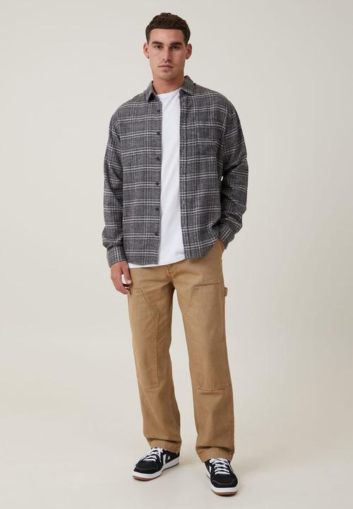 Cotton On - Camden long sleeve shirt - grey textured check 