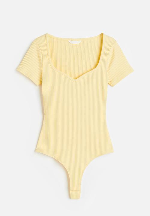 H&M - Ribbed thong body - light yellow