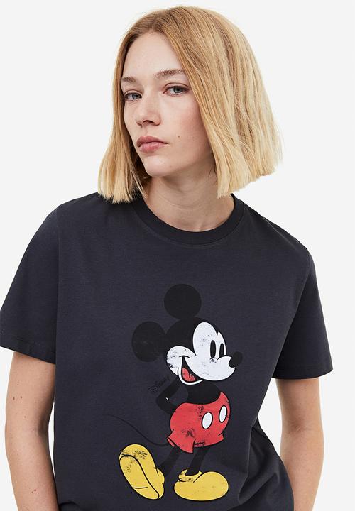H&M - T-shirt with a motif - dark grey mickey mouse