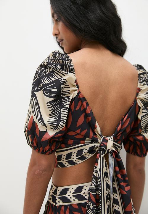 Superbalist - Square neck puff sleeve crop (co-ord) - print