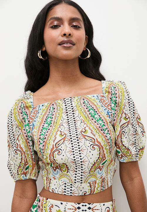 Superbalist - Square neck puff sleeve crop (co-ord)  - print