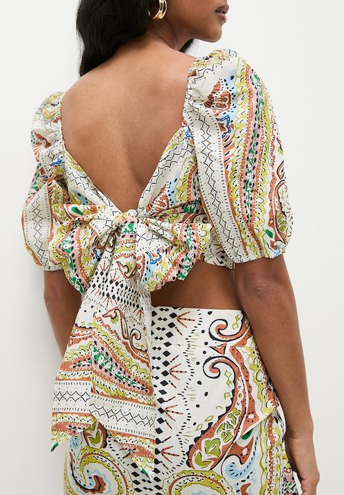 Superbalist - Square neck puff sleeve crop (co-ord)  - print