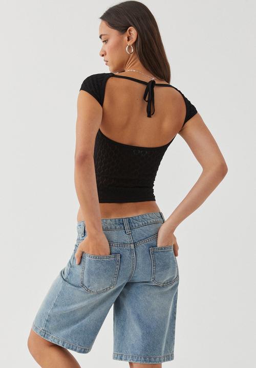 Supré  - Mischa Crochet Backless Tee - Black