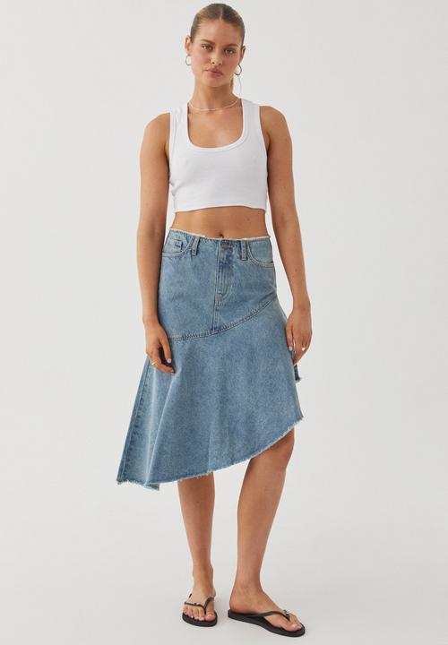 Supré  - Asymmetrical Denim Midi Skirt - Byron Blue
