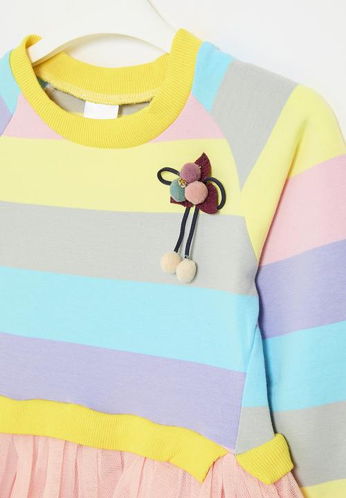 Pop Candy - Striped sweat top and mesh dress - multi