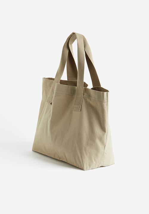 H&M - Cotton canvas shopper - light khaki green