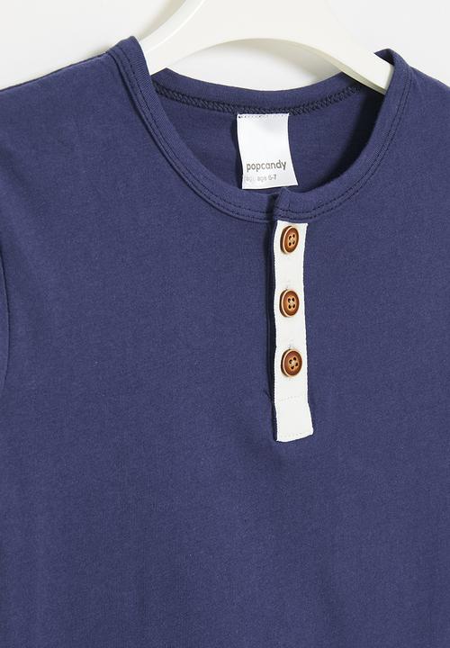 Pop Candy - Button down henley - navy